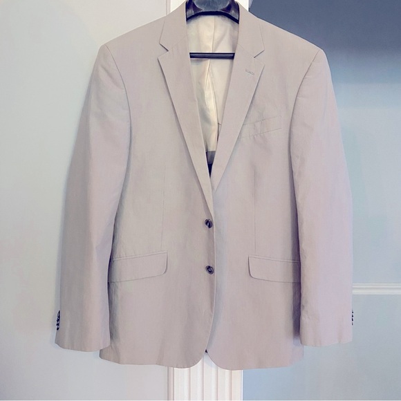 Kenneth Cole Reaction Men's Classic Blazer Size 44R Light Grey Pinstripe Cotton - Picture 13 of 14